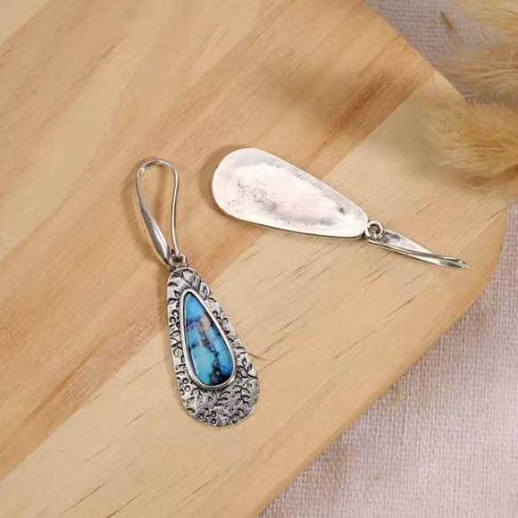 Boho Dangle Drop Earrings Metal Carved Pattern 925 Silver Plated - Picture 5 of 9